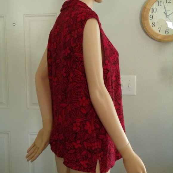 Notations 3X Rayon Red & Black Sleeveless Blouse - Picture 4 of 7